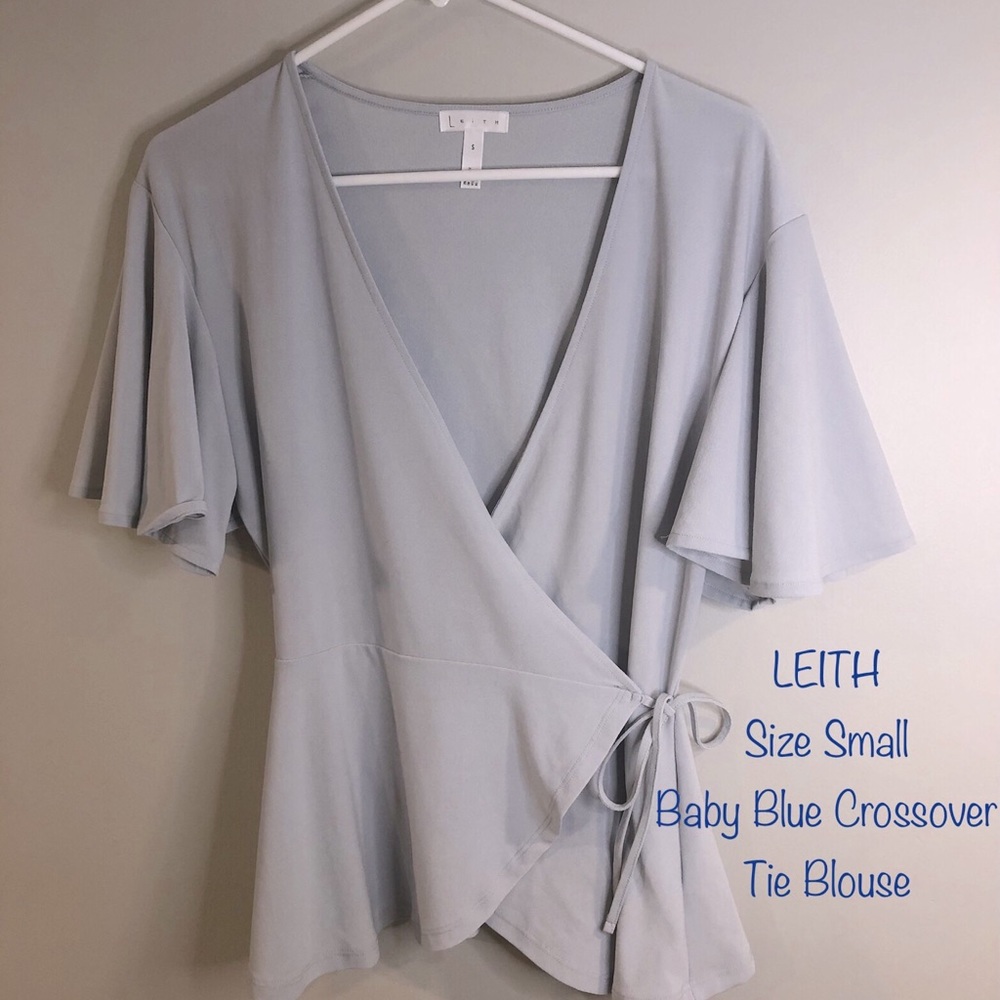 Baby Blue Tie Crossover Blouse LEITH